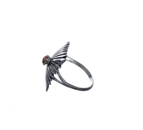 Native American Authentic Sterling Silver Coral Ring Size 7-1/4 AX127247